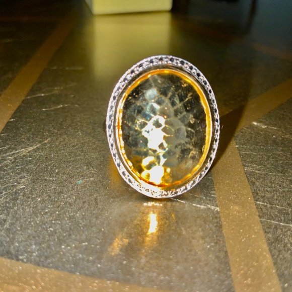 14KT Oval Hammered Gold, Diamond Halo Ring Size 7 Total 5 Grams - Picture 16 of 16